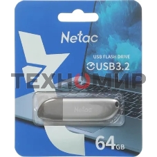Флешка USB Netac U352 (NT03U352N-064G-32PN), 64Gb, USB 3.0, R/W 110/50, серебристый