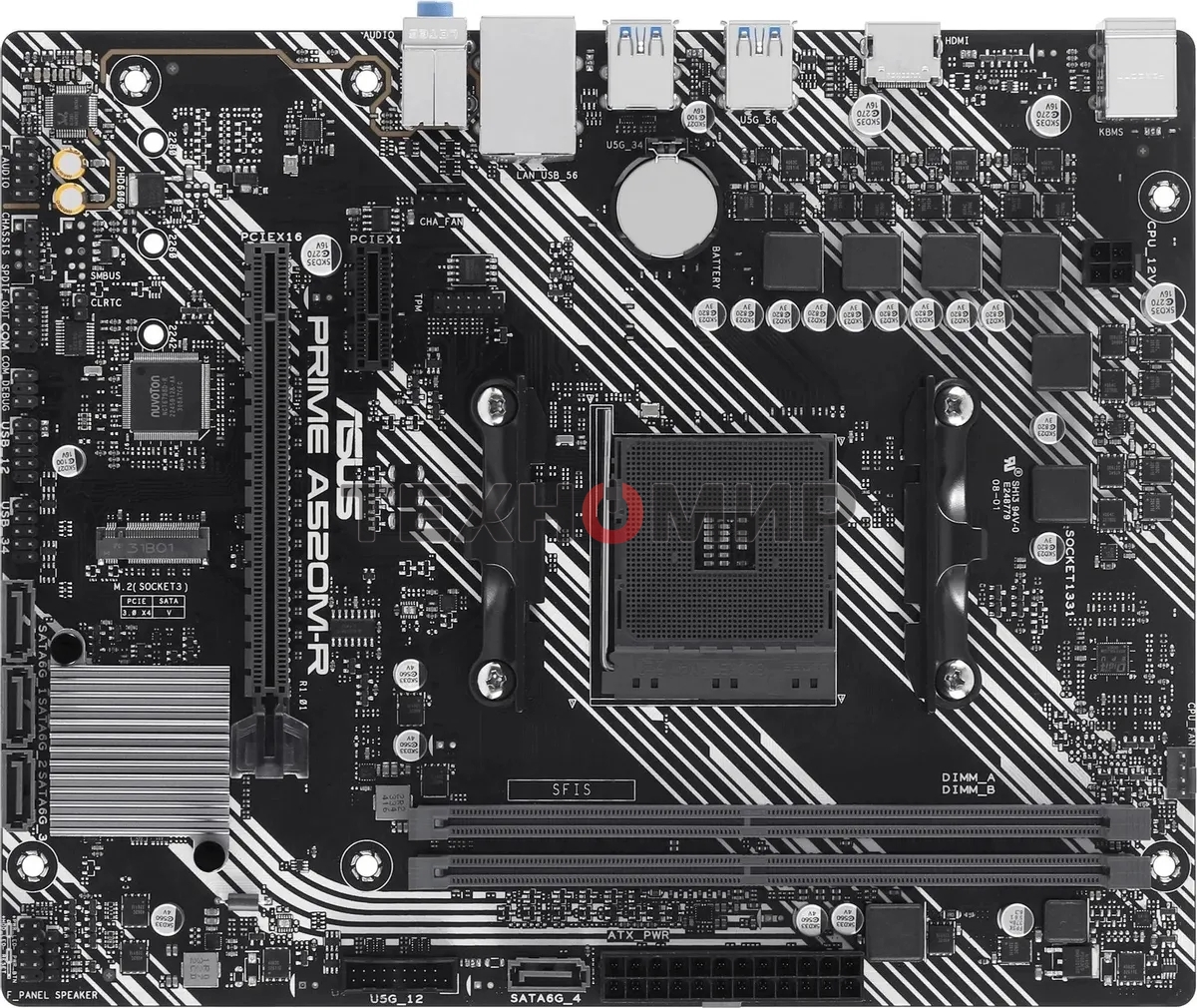 Материнская плата ASUS PRIME A520M-R, AM4, AMD A520, 2xDDR4, 4xSATA, 1xM.2, 1xPCIe 3.0 x16, 1xPCIe x1, 1xHDMI, 1x 1Gb LAN, 2xUSB-A 2.0, 4xUSB-A 3.2 Gen 1, 3x3.5 мм, 7.1, mATX
