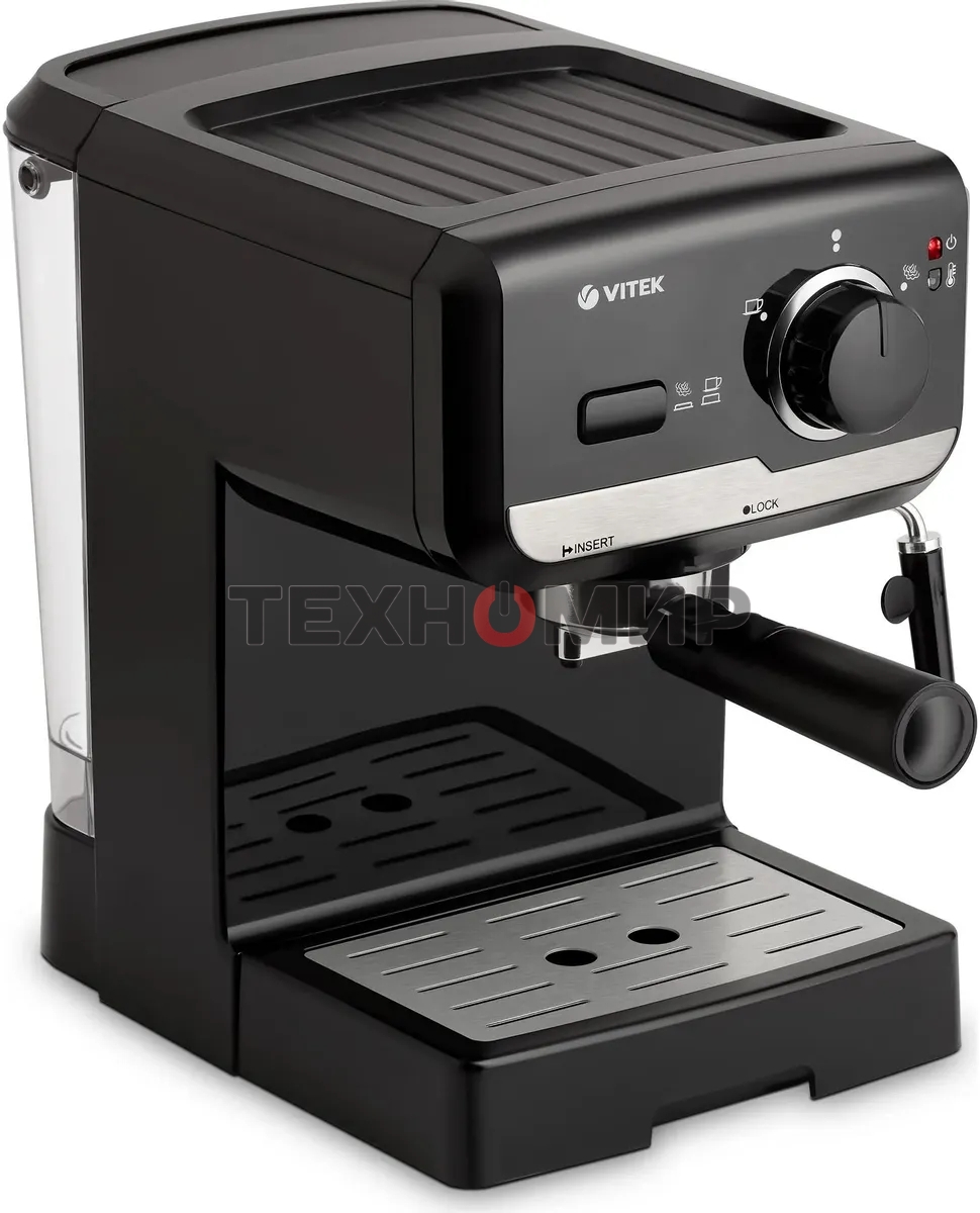Кофеварка рожковая Vitek VT-1502 черный, исп. кофе - молотый, 1.5 л, 1050 Вт, 15 Бар.