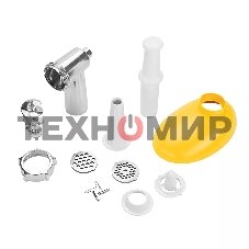 Мясорубка электрическая Kitfort КТ-2113-2 белый/желтый, 1000 Вт, 1.2 кг/мин, реверс, защита от перегрузки, насадки - 4