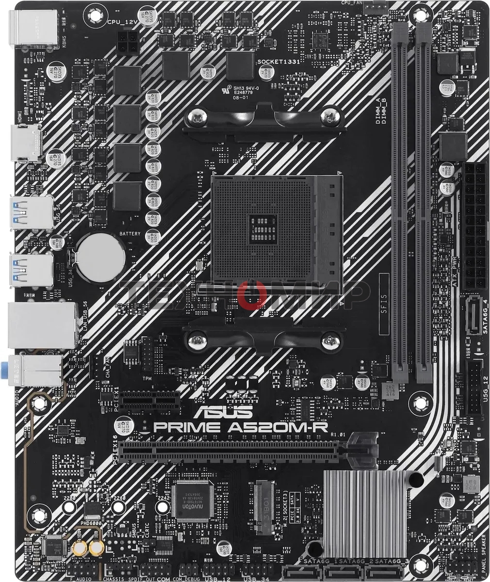 Материнская плата ASUS PRIME A520M-R, AM4, AMD A520, 2xDDR4, 4xSATA, 1xM.2, 1xPCIe 3.0 x16, 1xPCIe x1, 1xHDMI, 1x 1Gb LAN, 2xUSB-A 2.0, 4xUSB-A 3.2 Gen 1, 3x3.5 мм, 7.1, mATX
