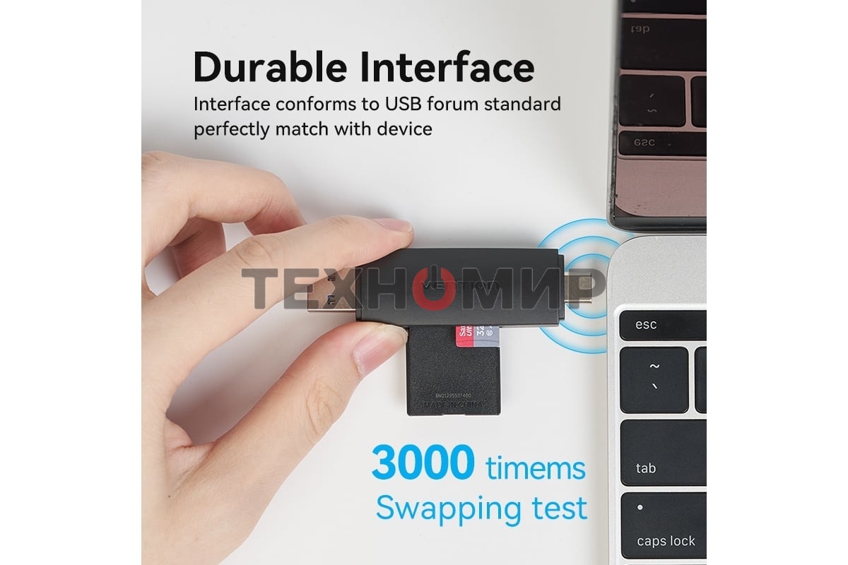Кард-ридер Vention CLKB0/черный/SD,SDHC,SDXC,TF,micro-SD,micro-SDXC,miсro-SDHC/USB 3.0/Type C/OTG/пластик