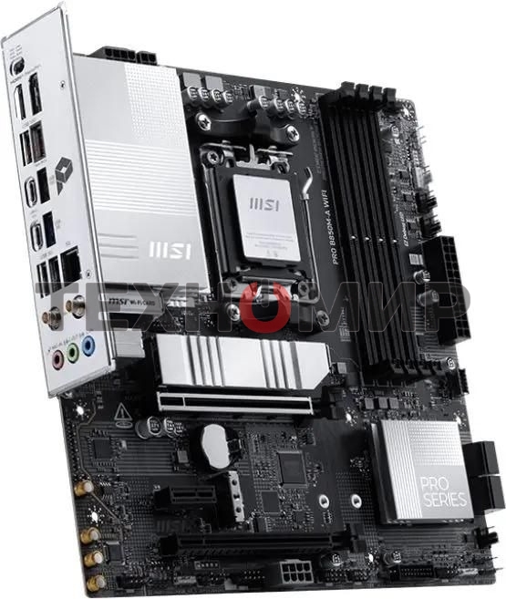 Материнская плата MSI PRO B850M-A WIFI, AM5, AMD B850, 4xDDR5, 4xSATA, 2xM.2, 1xPCIe 5.0 x16, 1xPCIe 4.0 x4, 1xPCIe 3.0 x1, 1xHDMI (v2.1), 1xDP (v1.4), 1x5Gb LAN, Wi-Fi 7, Bluetooth 5.4, 2xUSB-C 10Gbps, 3xUSB-A 10Gbps, 3xUSB-A 5Gbps, 2x3.5 мм, 7.1, mATX