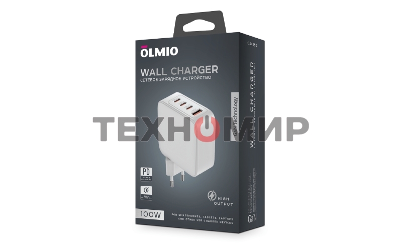 Сетевое зарядное устройство OLMIO Type-C х 3, 100W, QC3.0, PowerDelivery3.0, GAN, PPS, белое