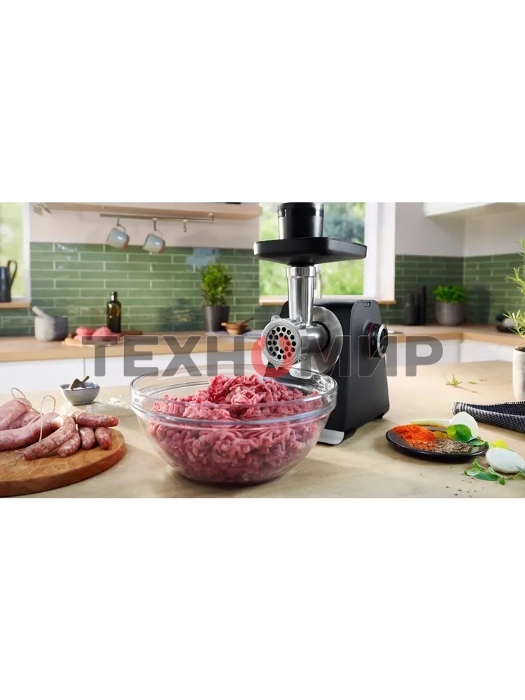 Мясорубка электрическая Bosch MFWS650B черный, 2100 Вт, 3.5 кг/мин, реверс, защита от перегрузки, насадки - 5