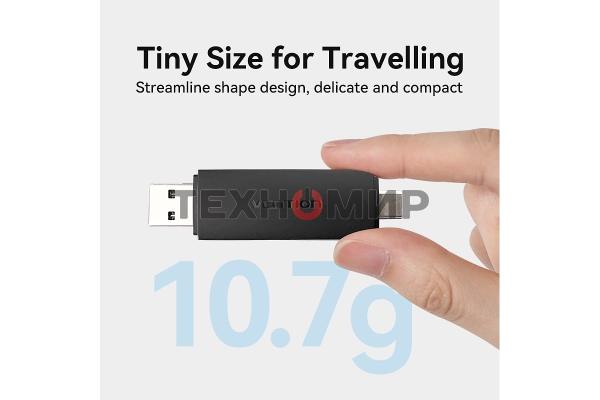 Кард-ридер Vention CLKB0/черный/SD,SDHC,SDXC,TF,micro-SD,micro-SDXC,miсro-SDHC/USB 3.0/Type C/OTG/пластик