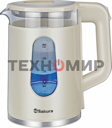 Чайник электрический Sakura SA-2735W 2,0л,стекло/пластик,белый
