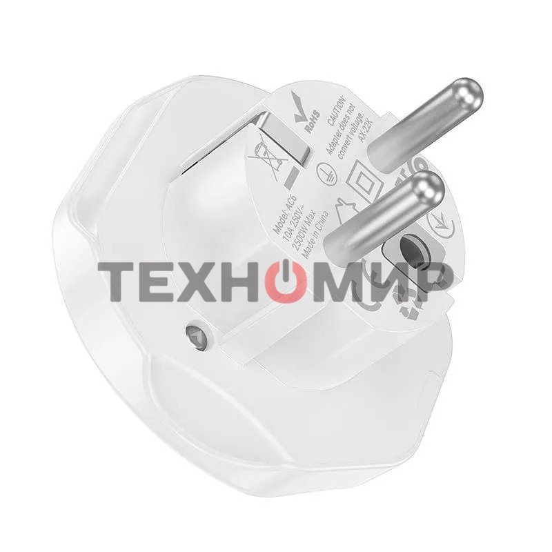 Сетевой переходник адаптер для евророзетки Hoco AC6 10А 250В белый