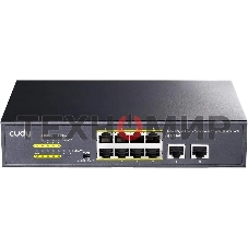 Коммутатор Cudy 8 RJ-45 10/100/1000M PSE ports +2 RJ45 10/100/1000 Uplink Port Unmanaged PoE+ Switch 120W, CCTV/VLAN mode support, long distance:250M at CCTV mode. 802.3af/at standard, Aternative 1/2(+),3/6(-), Rack-mountable Steel Case, Watchdog, 120W in