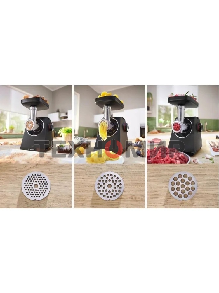 Мясорубка электрическая Bosch MFWS650B черный, 2100 Вт, 3.5 кг/мин, реверс, защита от перегрузки, насадки - 5