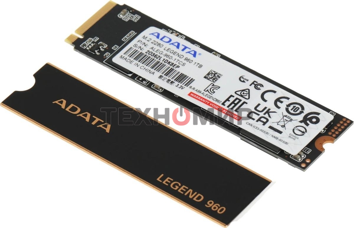 Накопитель SSD ADATA LEGEND 960, 1Tb, PCIe 4.0 x4, M.2 2280, NVMe, R/W 7400/6000, с радиатором