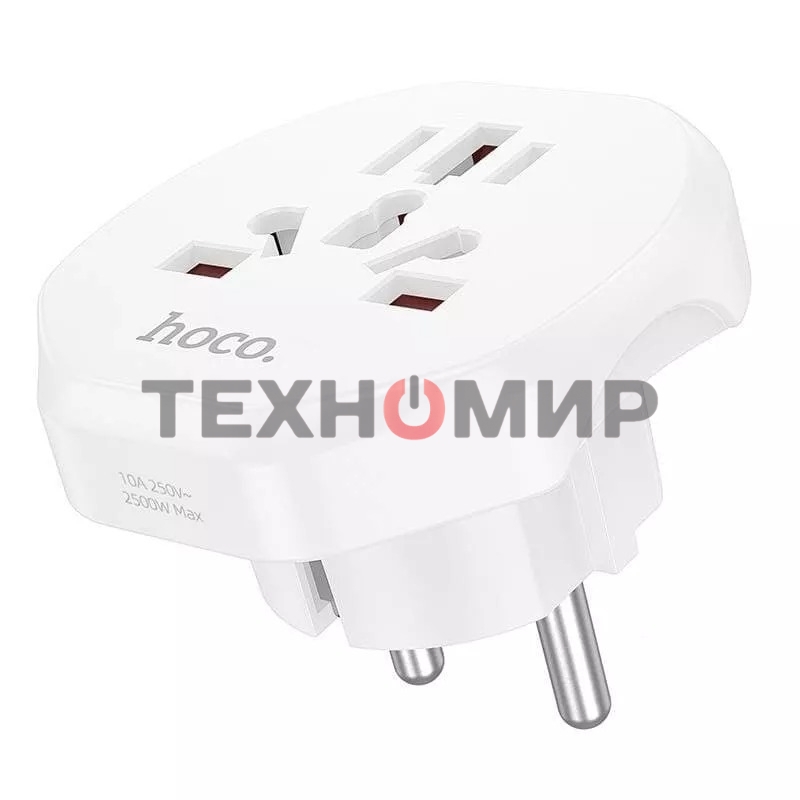 Сетевой переходник адаптер для евророзетки Hoco AC6 10А 250В белый