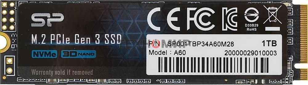 Накопитель SSD Silicon Power P34A60, 1Tb, PCIe 3.0 x4, M.2 2280, NVMe, R/W 2200/1600