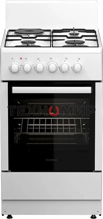 Плита комбинированная Darina 1E КМ241 321 W белый, конфорок 3 газовых и 1 электрическая, духовка 50 л, 50 см x 85 см x 60 см