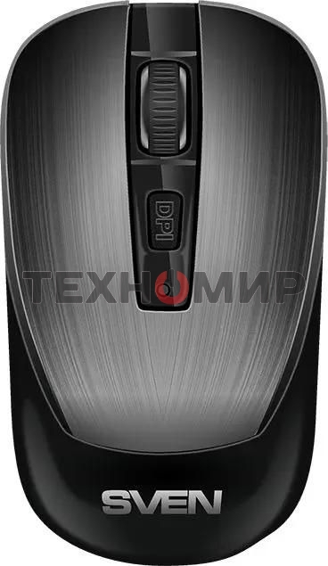 Мышь беспроводная SVEN RX-380W серый металлик, 1600 dpi, радиоканал, USB, кнопки - 4