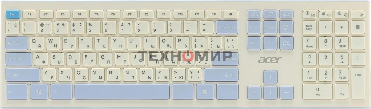Комплект клавиатура + мышь Acer OCC205 беспроводной USB, 1200 dpi, белый/голубой