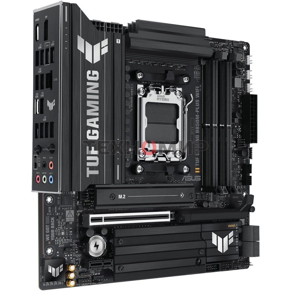 Материнская плата ASUS TUF GAMING B850M-PLUS WIFI, AM5, AMD B850, 4xDDR5, 4xSATA, 3xM.2, 1xPCIe 4.0 x16, 1xHDMI, 1xDP, 1x 2.5Gb LAN, 1xUSB-C 20Gbps, 3xUSB-A 10Gbps, 4xUSB-A 5Gbps, 4xUSB-A 2.0, 7.1, micro-ATX