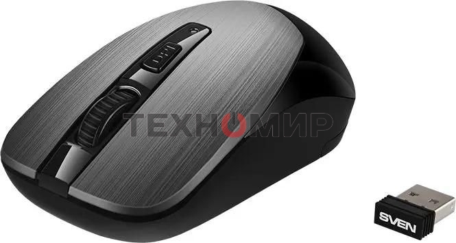 Мышь беспроводная SVEN RX-380W серый металлик, 1600 dpi, радиоканал, USB, кнопки - 4
