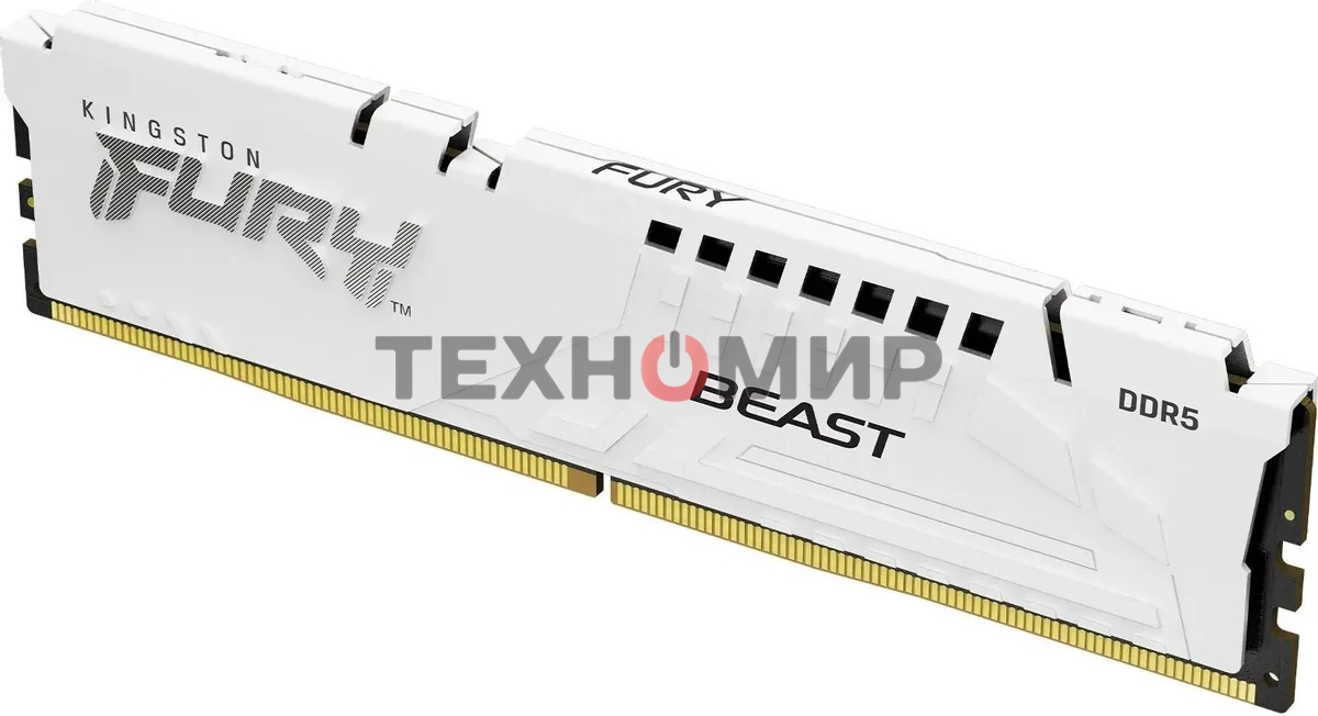 Оперативная память Kingston Fury Beast, DDR5, 32Gb (1x32GB), 6000MHz, CL36, DIMM, с радиатором, белый