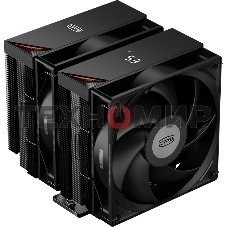 Кулер для процессора PCCooler RT620 Digital BK (250W, 4-pin PWM, LED temp., 157mm, 6x6mm, 2x120мм, 73.32CFM, 34.9dBA, 2200RPM, S: 1851/1700/1200/115X, AM5/AM4, черный)