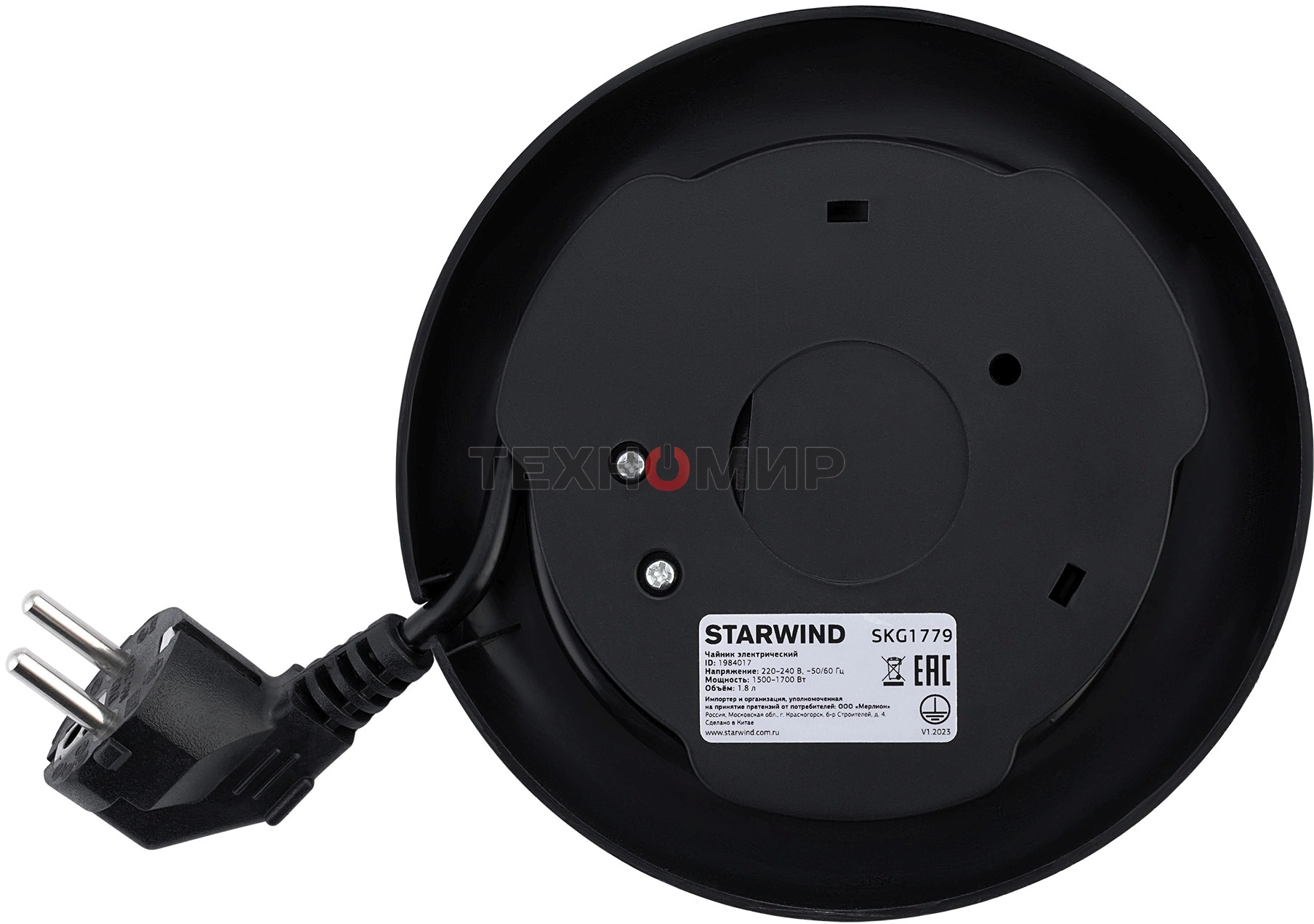 Чайник электрический Starwind SKG1779 1.8 л, 1700 Вт, прозрачный/черный корпус: стекло