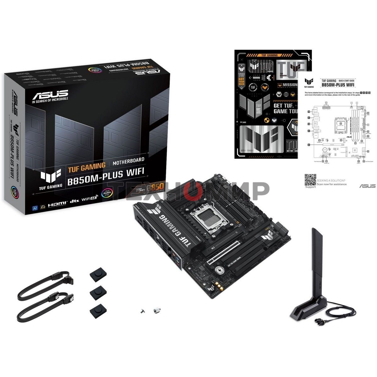 Материнская плата ASUS TUF GAMING B850M-PLUS WIFI, AM5, AMD B850, 4xDDR5, 4xSATA, 3xM.2, 1xPCIe 4.0 x16, 1xHDMI, 1xDP, 1x 2.5Gb LAN, 1xUSB-C 20Gbps, 3xUSB-A 10Gbps, 4xUSB-A 5Gbps, 4xUSB-A 2.0, 7.1, micro-ATX