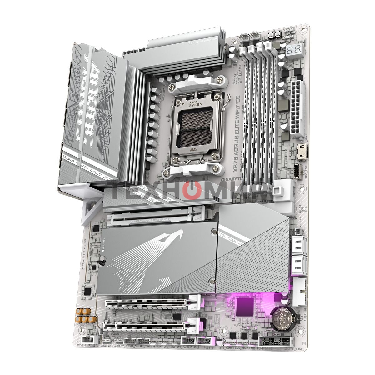 Материнская плата Gigabyte X870 AORUS ELITE WIFI7 ICE, AM5, AMD X870, 4xDDR5, 4xSATA, 4xM.2, 1xPCI-E 5.0 x16, 1xPCI-E 4.0 x4, 1xPCI-E 3.0 x2, 1xHDMI, 1x 2.5Gb LAN, 2xUSB-C 4.0, 2xUSB 3.2 Gen 2, 4xUSB 3.2 Gen 1, 4xUSB 2.0, 2x3.5 мм, 7.1, ATX