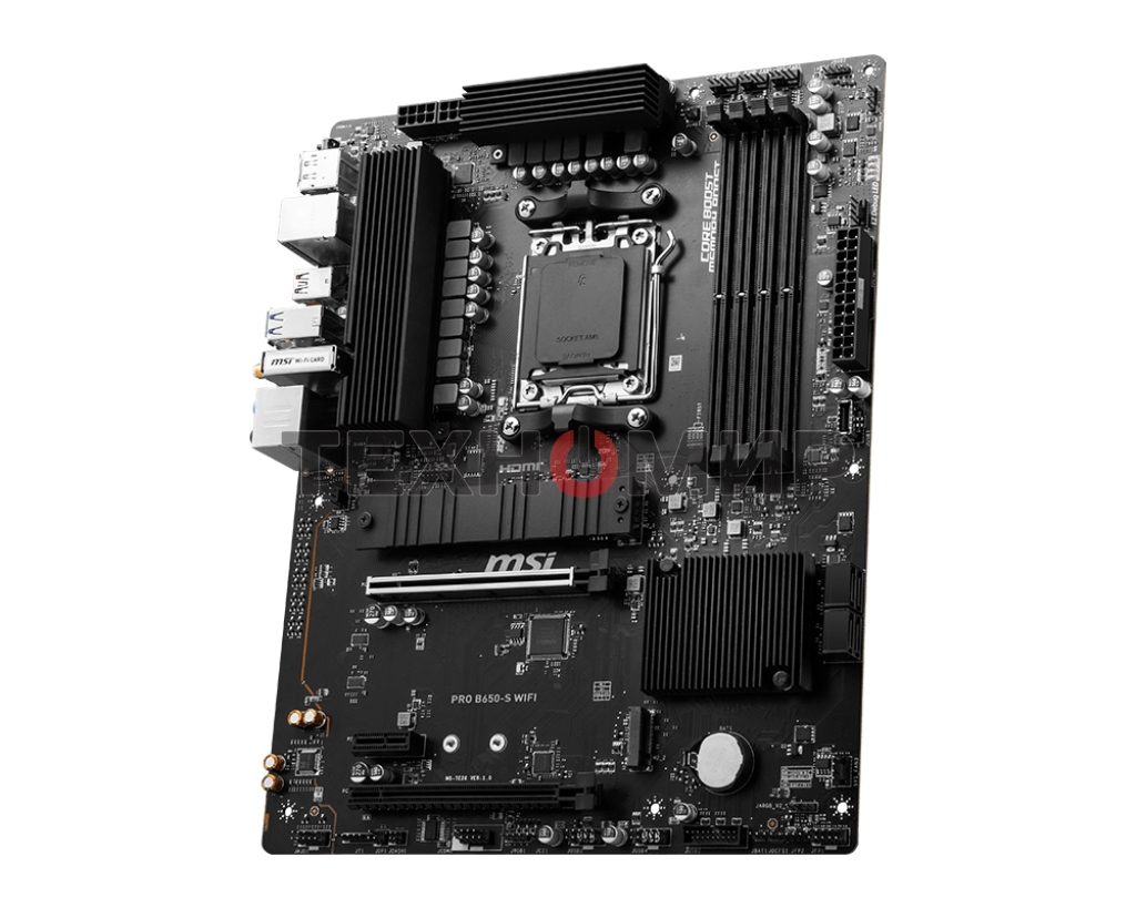 Материнская плата MSI PRO B650-S WIFI, AM5, AMD B650, 4xDDR5, 4xSATA, 2xM.2, 1xPCI-E 4.0 x16, 1xPCI-E 4.0 x4, 1xHDMI, 1xDP, 1x2.5Gb LAN, 3xUSB 3.2 Gen 1, 3xUSB 3.2 Gen 2, 6x3.5 мм, 7.1, Standard-ATX