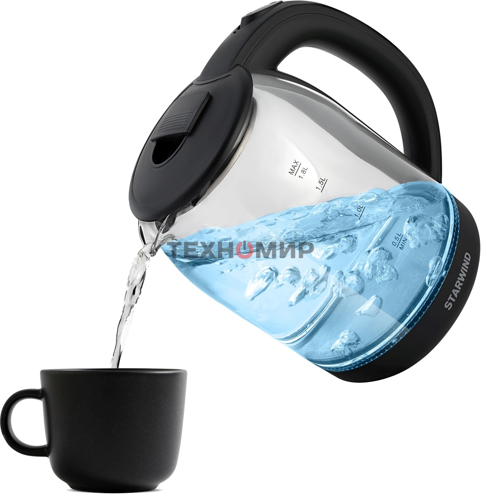 Чайник электрический Starwind SKG1779 1.8 л, 1700 Вт, прозрачный/черный корпус: стекло