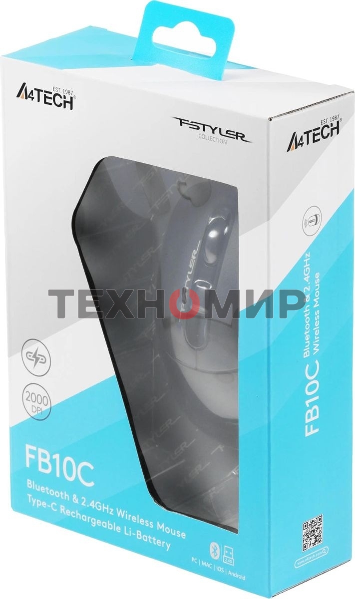 Мышь беспроводная A4Tech Fstyler FB10C черный, 2000 dpi, радиоканал, Bluetooth, USB, кнопки - 4