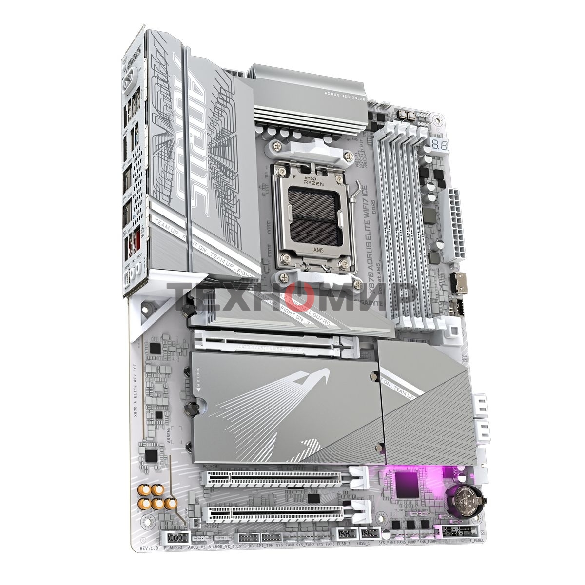 Материнская плата Gigabyte X870 AORUS ELITE WIFI7 ICE, AM5, AMD X870, 4xDDR5, 4xSATA, 4xM.2, 1xPCI-E 5.0 x16, 1xPCI-E 4.0 x4, 1xPCI-E 3.0 x2, 1xHDMI, 1x 2.5Gb LAN, 2xUSB-C 4.0, 2xUSB 3.2 Gen 2, 4xUSB 3.2 Gen 1, 4xUSB 2.0, 2x3.5 мм, 7.1, ATX