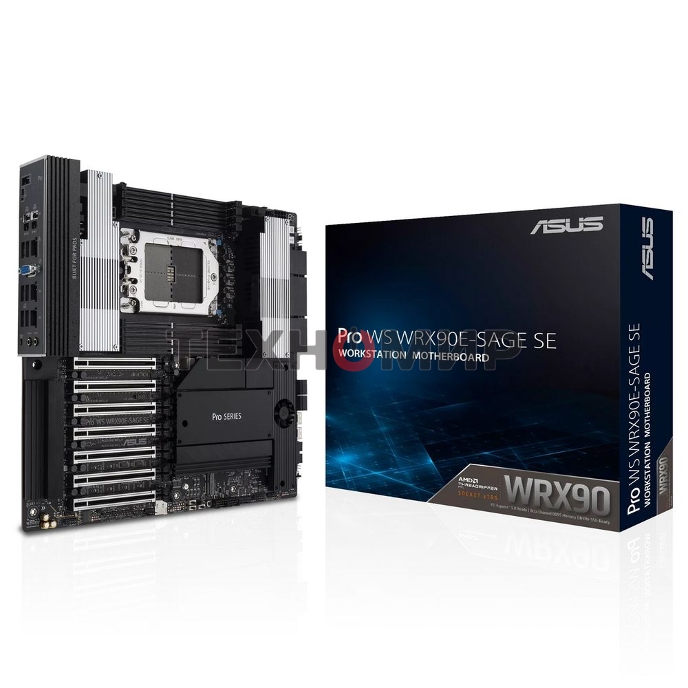 Материнская плата ASUS Pro WS WRX90E-SAGE SE, sTR5, AMD WRX90, 8xDDR5, 4xSATA, 4xM.2, 6xPCI-E 5.0 x16, 1xPCI-E 5.0 x8, 1xVGA, 2xMiniDP, 3x 10Gb LAN, 6xUSB-A 3.2 Gen 2, 1xUSB-A 2.0, 2xUSB-C USB4, 2x3.5 мм, 5.1, SSI EEB