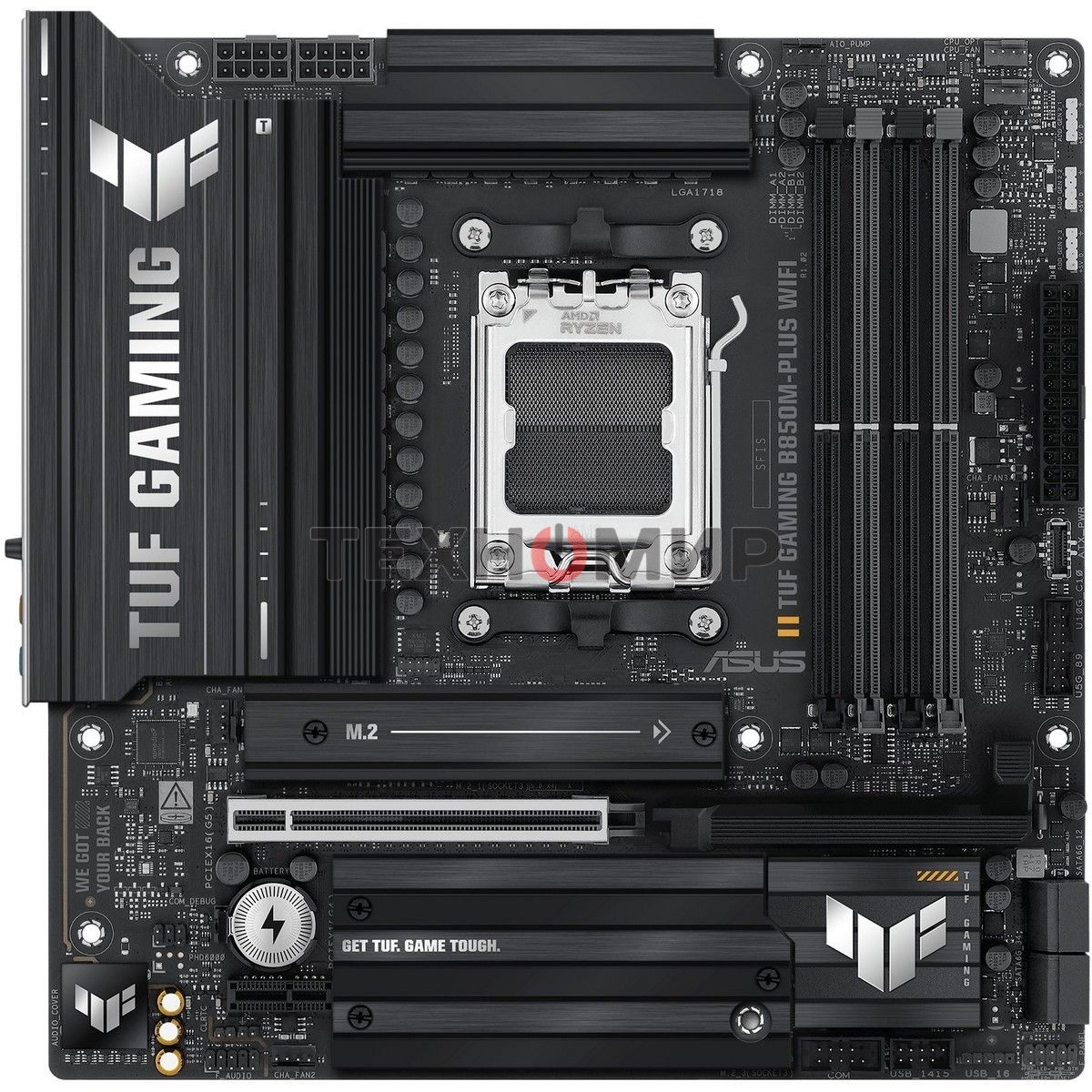 Материнская плата ASUS TUF GAMING B850M-PLUS WIFI, AM5, AMD B850, 4xDDR5, 4xSATA, 3xM.2, 1xPCIe 4.0 x16, 1xHDMI, 1xDP, 1x 2.5Gb LAN, 1xUSB-C 20Gbps, 3xUSB-A 10Gbps, 4xUSB-A 5Gbps, 4xUSB-A 2.0, 7.1, micro-ATX