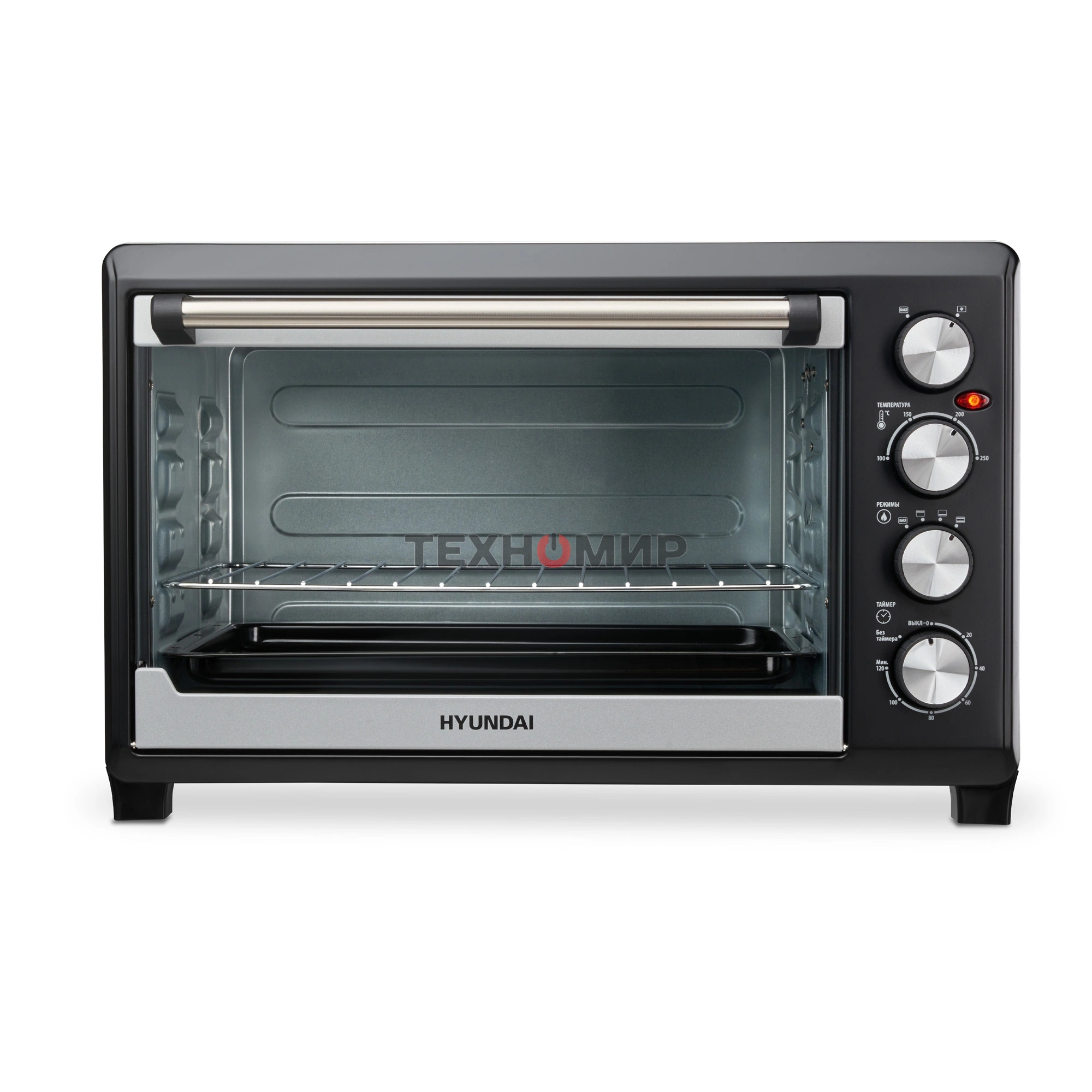 Мини-печь Hyundai MIO-HY075 38л. 2000Вт серебристый/черныйy