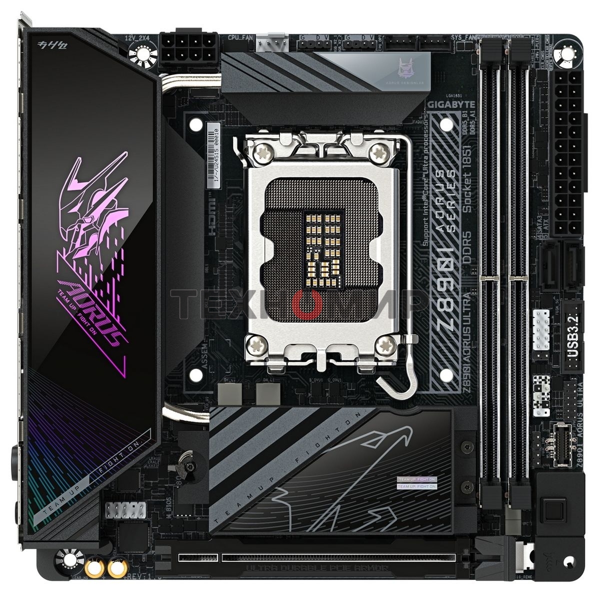 Материнская плата Gigabyte Z890I AORUS ULTRA, LGA 1851, Intel Z890, 2xDDR5, 2xSATA, 2xM.2, 1xPCIe 5.0 x16, 1xDP, 1xHDMI, 1xUSB-C, 1x Thunderbolt 4, 1x 2.5Gb LAN, 2xUSB-A 3.2 Gen 1, 3xUSB-A 3.2 Gen 2, 2x3.5 мм, TOSLINK, 7.1, 1xUSB4, Mini-ITX