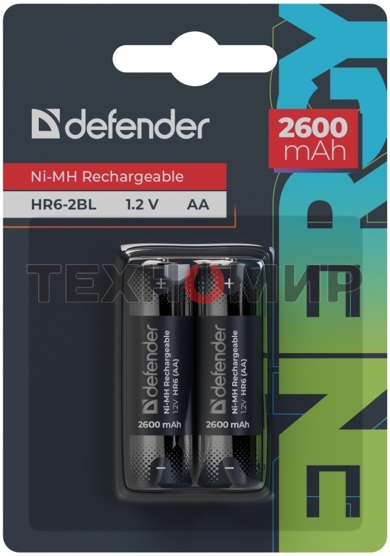 Аккумуляторная батарея Defender HR6-2BL 2600 mAh АА, Ni-MH, блистер, 2 шт.