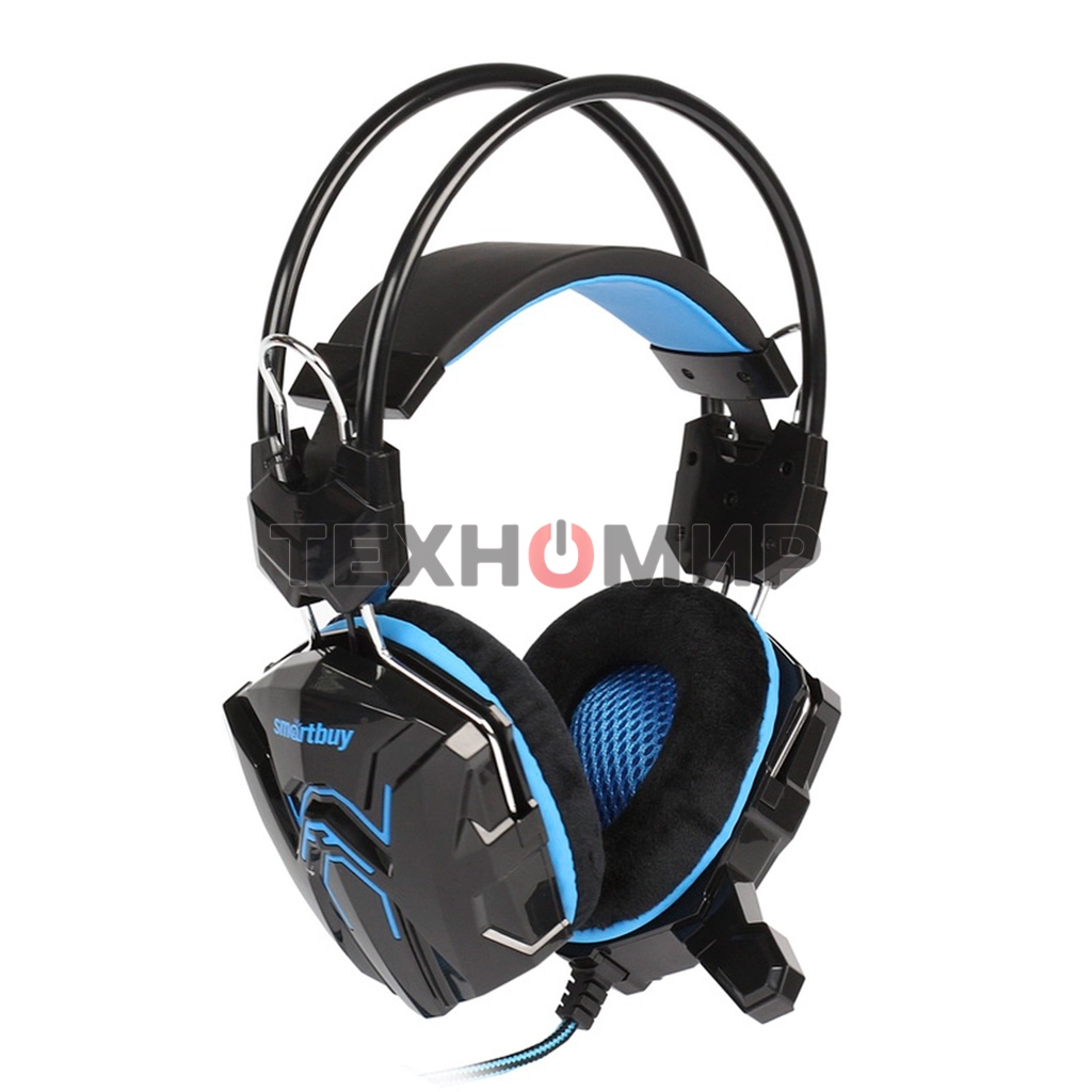 Гарнитура проводная игровая RUSH COBRA, динамики 40мм, велюровые амбушюры, черный/синий (SBHG-1000)