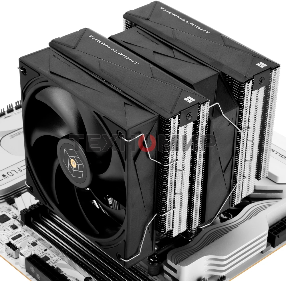 Кулер для процессора Thermalright Royal Pretor 130 (4-pin PWM, 158мм, Ni/Cu, 6x6мм, 1x120+1x130мм, 80.45CFM/81.88CFM, 29.4dBA/28.3dBA, 2150PM/1750RPM, S: 1200, 1700, 1851, 2011, 2066, 115X, AM4, AM5, silver, black)