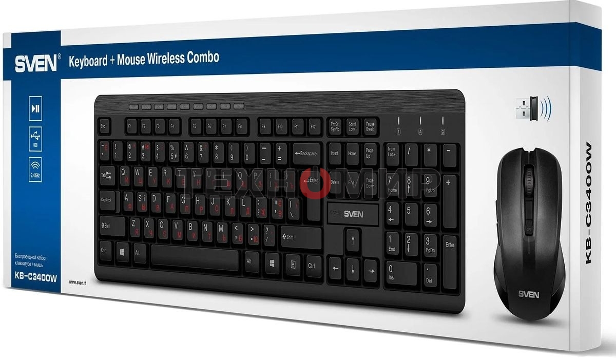 Комплект беспроводной SVEN KB-C3400W клавиатура+мышь