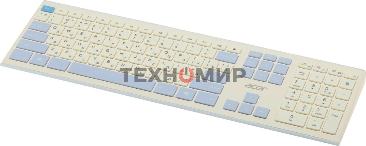 Комплект клавиатура + мышь Acer OCC205 беспроводной USB, 1200 dpi, белый/голубой