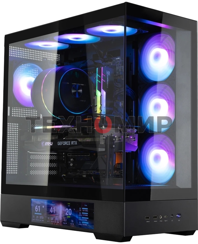 Компьютерный корпус ZALMAN P40 DS, ATX, черный, WINDOW, 9.1-inch LCD screen, 2xCombo(2.5” or 3.5”), 1x2.5”, 1xUSB TYPE-C, 2xUSB 3.0, SIDE 3x120мм ARGb, REAR 1x120мм ARGb