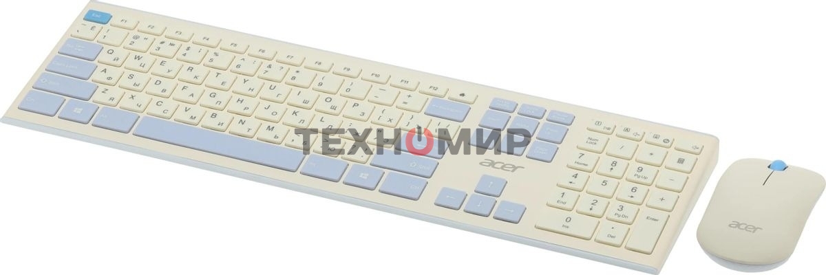 Комплект клавиатура + мышь Acer OCC205 беспроводной USB, 1200 dpi, белый/голубой