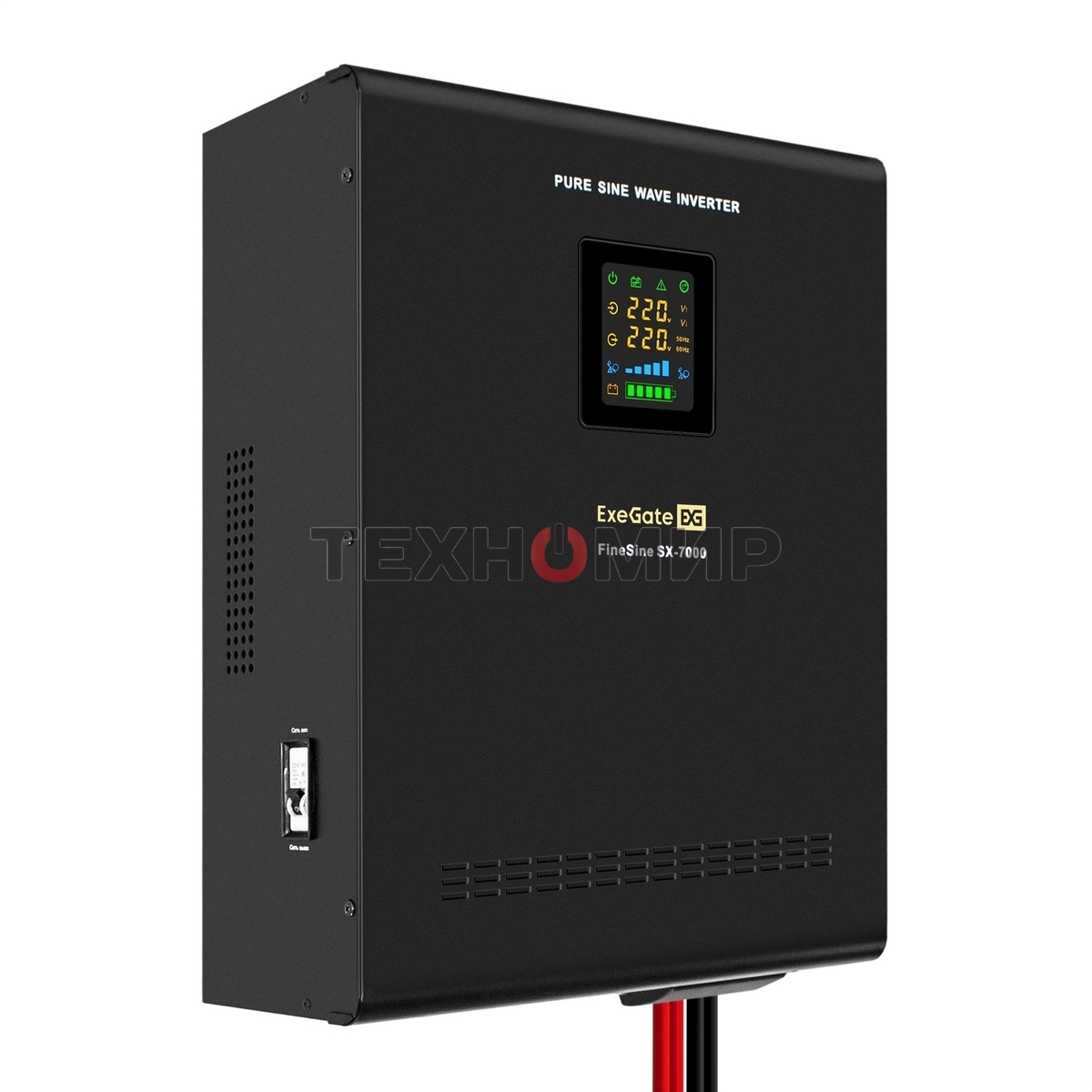 Источник бесперебойного питания (инвертор, синус, для котла, настенный) ExeGate FineSine SX-7000.LCD.AVR.2SH.T 7000VA/5000W, чистая синусоида, цветной LCD-дисплей, AVR, 2*Schuko+клеммы, линейно-интерактивный, внешняя батарея 48В до 200А·ч (поставляется от