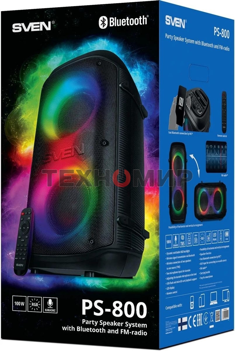 Колонка портативная Sven PS-800 черный 100W 2.0 BT 10м 4400mAh