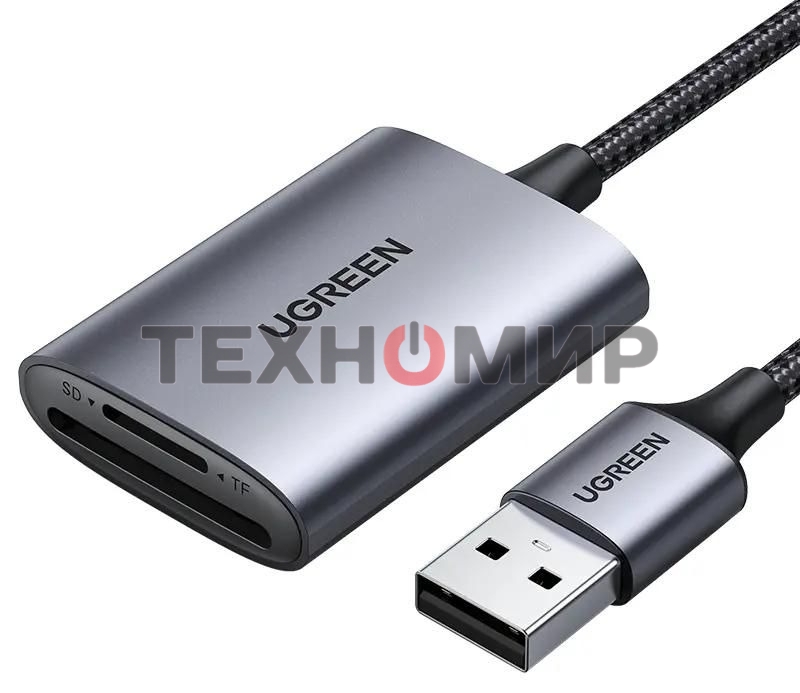 Кард-ридер UGREEN CM401/серый/SD,TF/USB Type-C/пластик