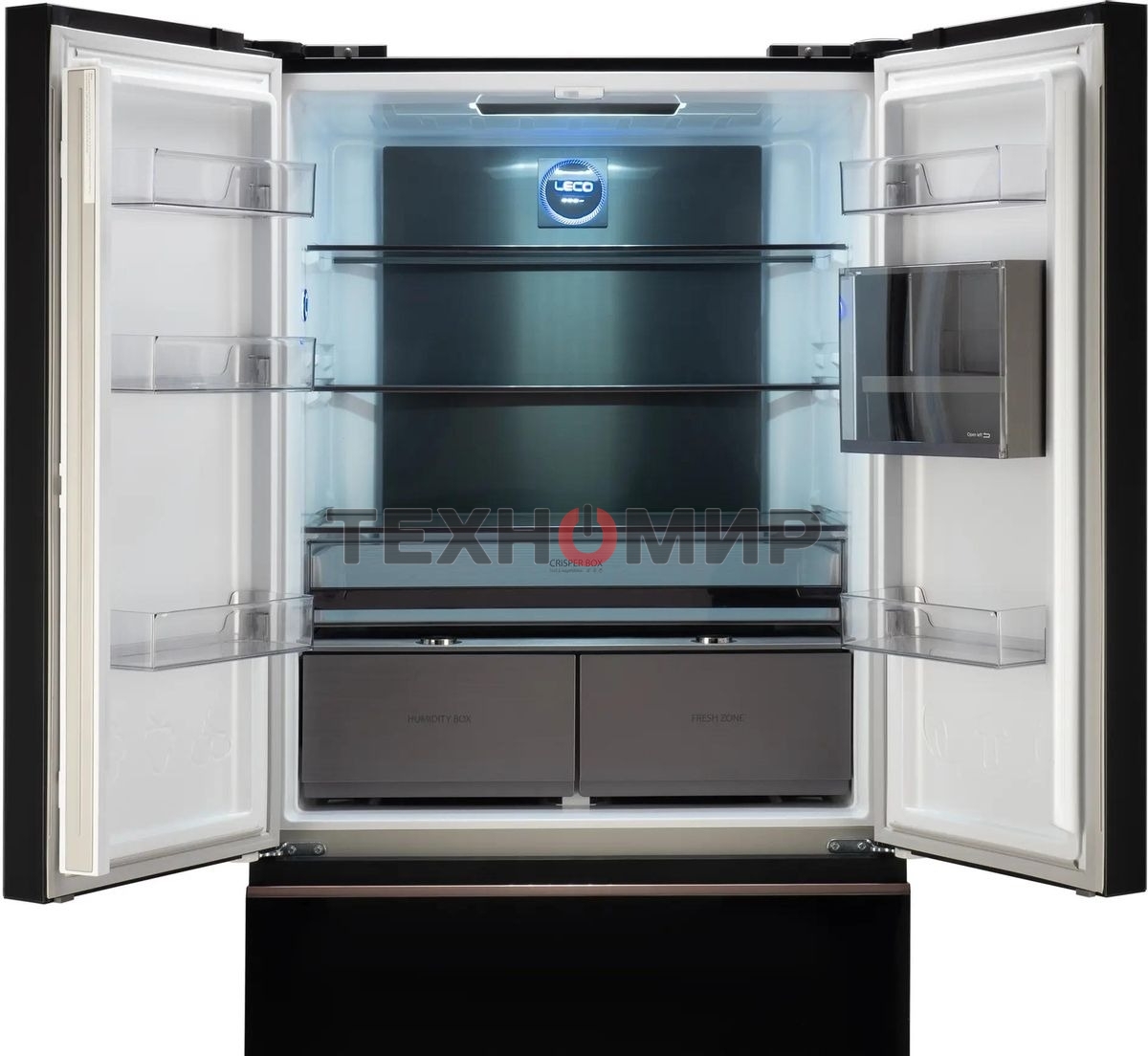 Холодильник Hyundai CM55043F черный стекло трехкамерный, 354/186, морозилка снизу, No Frost, Side by Side