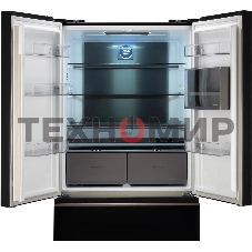 Холодильник Hyundai CM55043F черный стекло трехкамерный, 354/186, морозилка снизу, No Frost, Side by Side