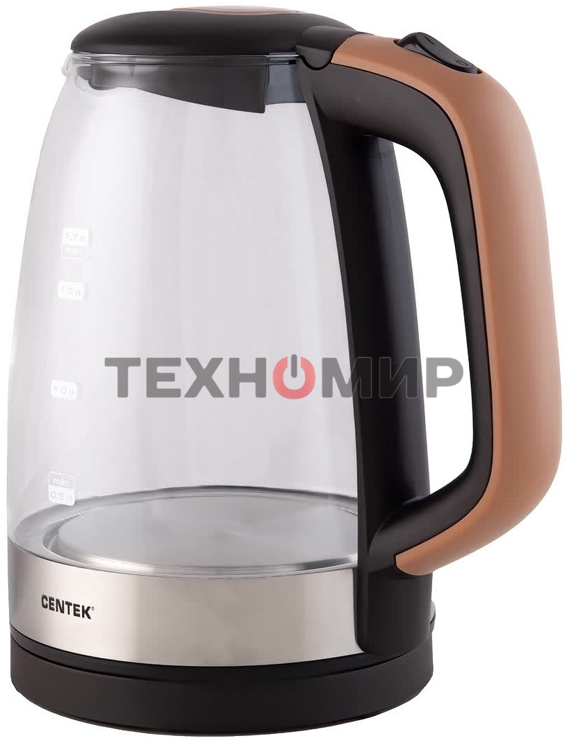 Чайник электрический Centek CT-0065 Beige стекло, 1.7 л 2200 Вт, LED-подсветка, мерная шкала, защита от вкл б/воды