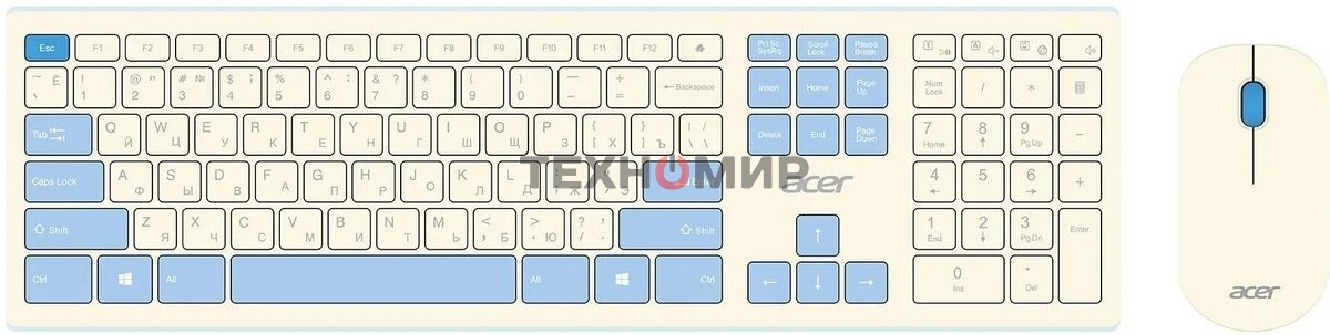 Комплект клавиатура + мышь Acer OCC205 беспроводной USB, 1200 dpi, белый/голубой