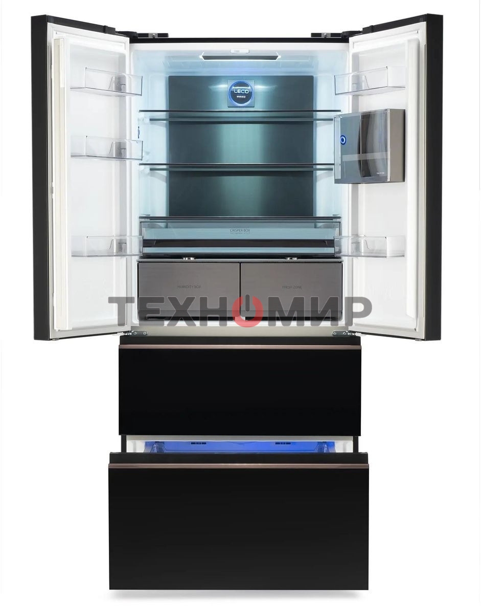 Холодильник Hyundai CM55043F черный стекло трехкамерный, 354/186, морозилка снизу, No Frost, Side by Side